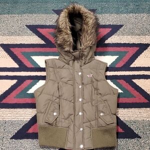 Hollister Olive Green Vest with Maroon Logo & Removable Hood